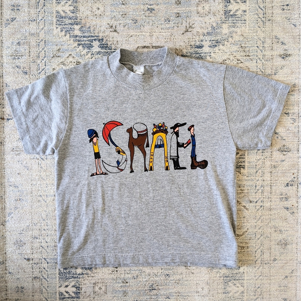 "Many Faces of Israel" Artsy Graphic Short-sleeved Thick Crewneck Top Unisex S/8